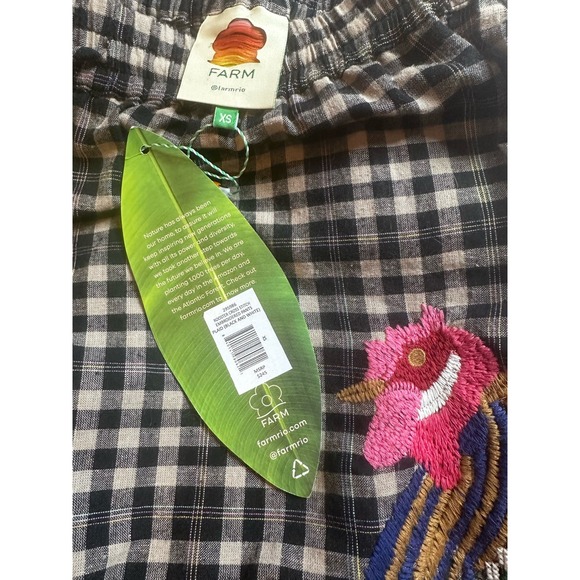 FARM RIO Rooster Cross Stitch Embroidered Pants Plaid (Black & Cream) - Picture 5 of 10